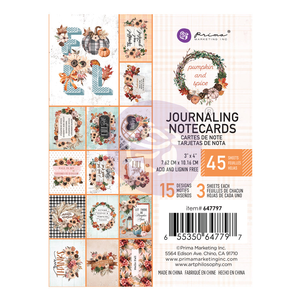PUMPKIN & SPICE COLLECTION 3X4 JOURNALING CARDS – 3″ X 4″, 45 SHEETS