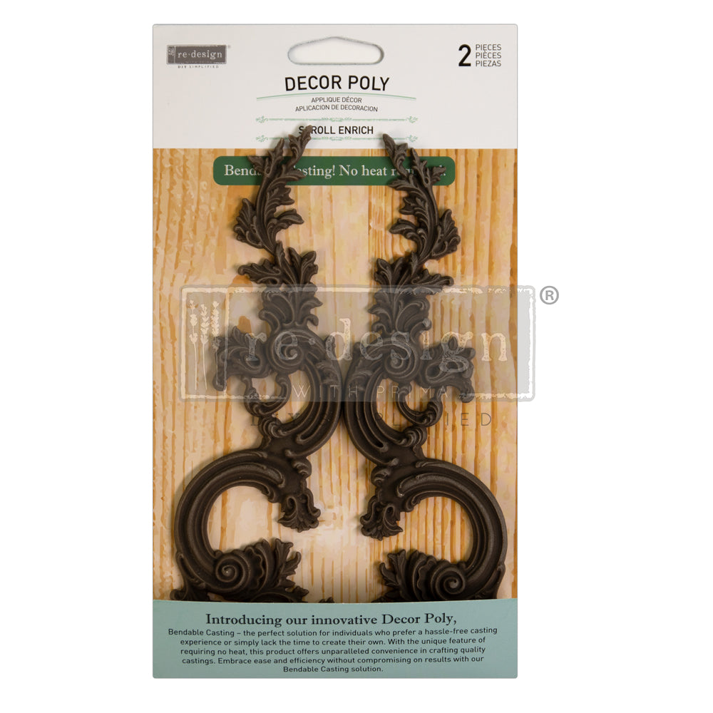 SCROLL ENRICH – 2 PCS, 7″X2.25″X0.28″ - POLY DECOR