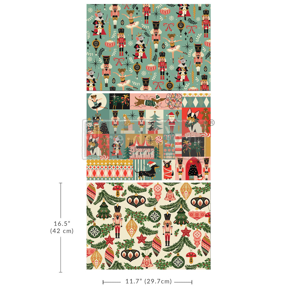 A3 DECOUPAGE FIBER PACK – NUTCRACKER HAPPINESS – 3 SHEETS, 11.7″X16.5″ EACH