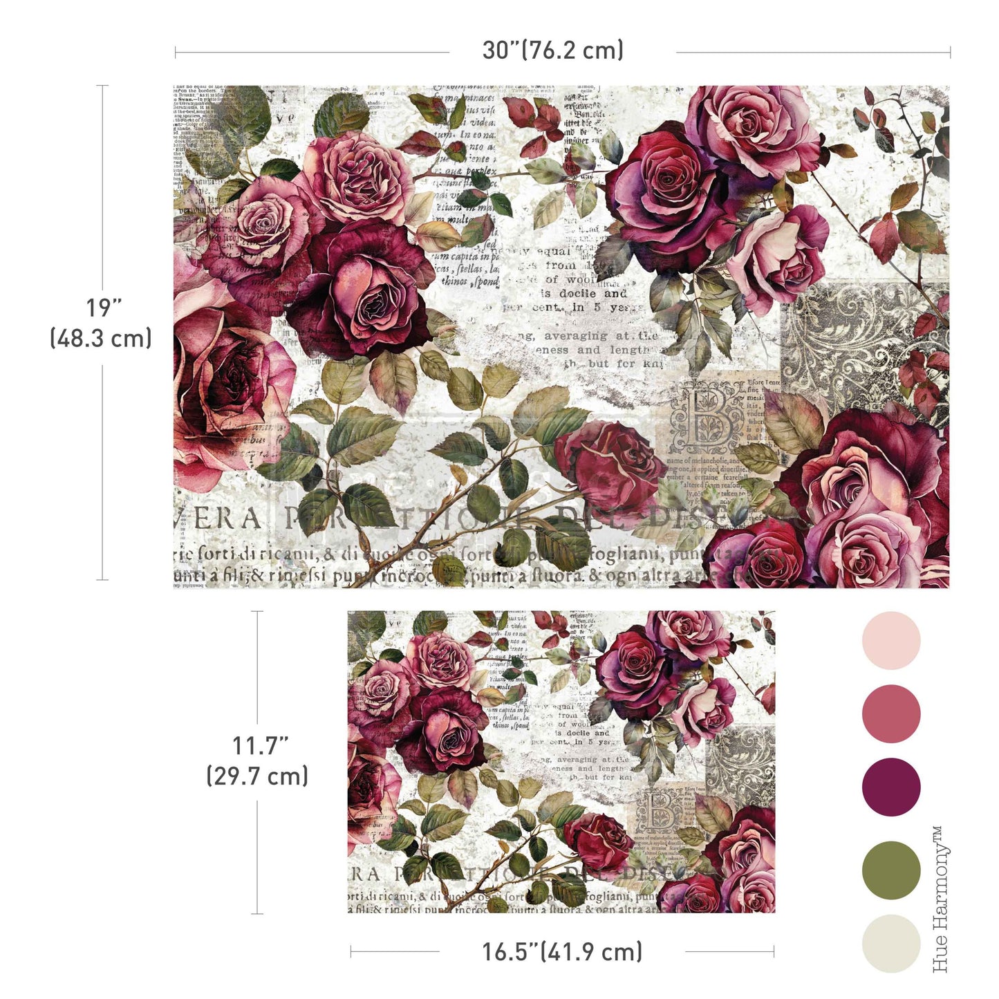 Double Delight Decoupage Fiber Paper Set – Crimson Elegance – Total 2 sheets – 1 sheet, 19.5″x30″ + 1 sheet,