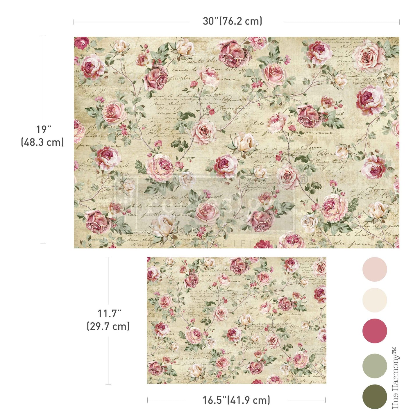 Double Delight Decoupage Fiber Paper Set – Timeless Charm – Total 2 sheets – 1 sheet, 19.5″x30″ + 1 sheet, 11.7″x16.5″