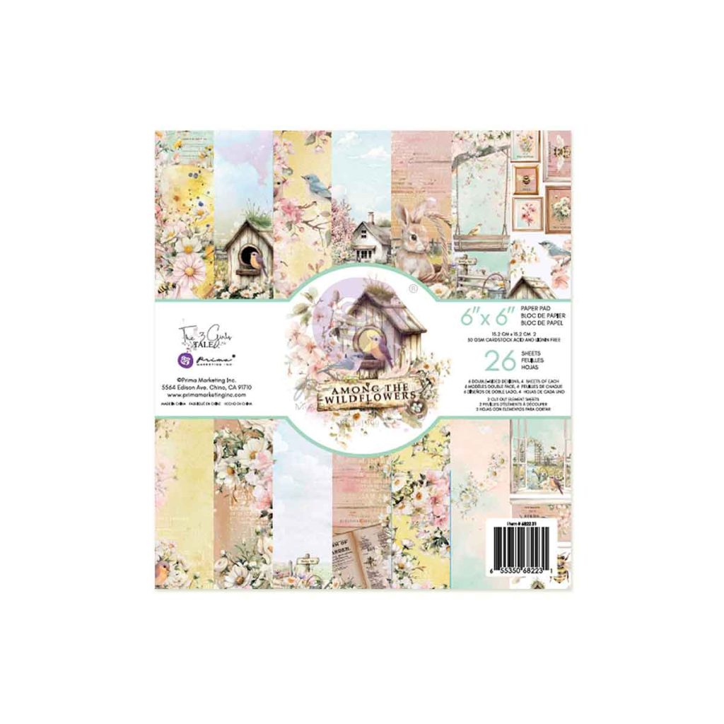 Among the Wildflowers Collection 6×6 Paper Pad – 26 sheets – 6 double-sided designs x 4 sheets each + 2 cut-out sheets