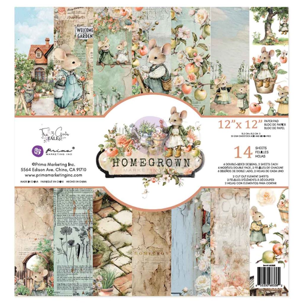 Homegrown Collection 12×12 Paper Pad – 14 sheets – 6 double sided designs x 2 sheets each + 2 cut-out sheets