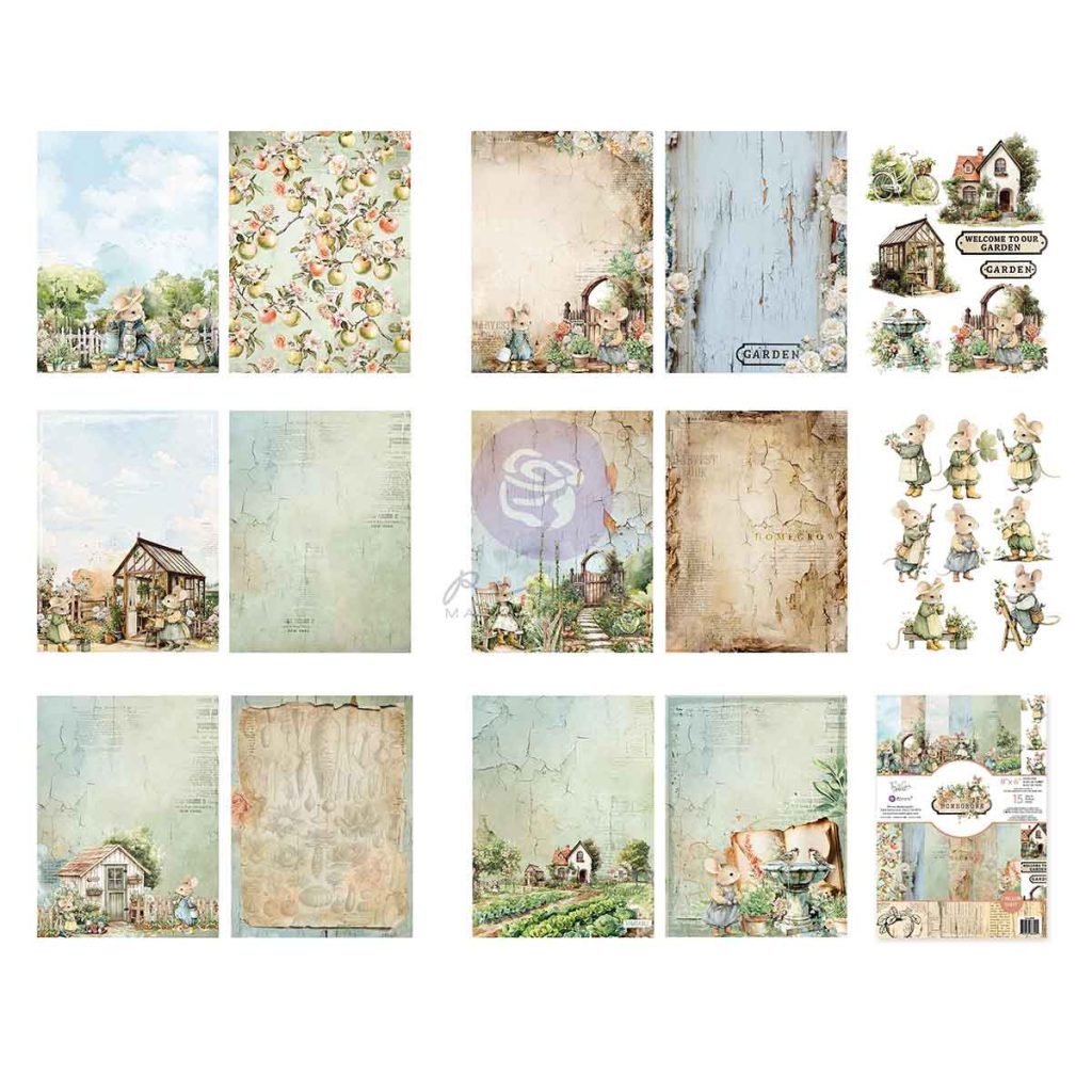 Homegrown Collection 6×8 Paper Pad – 15 sheets – 6 double sided designs x 2 sheets each + 2 cut-out sheets + 1 vellum sheet
