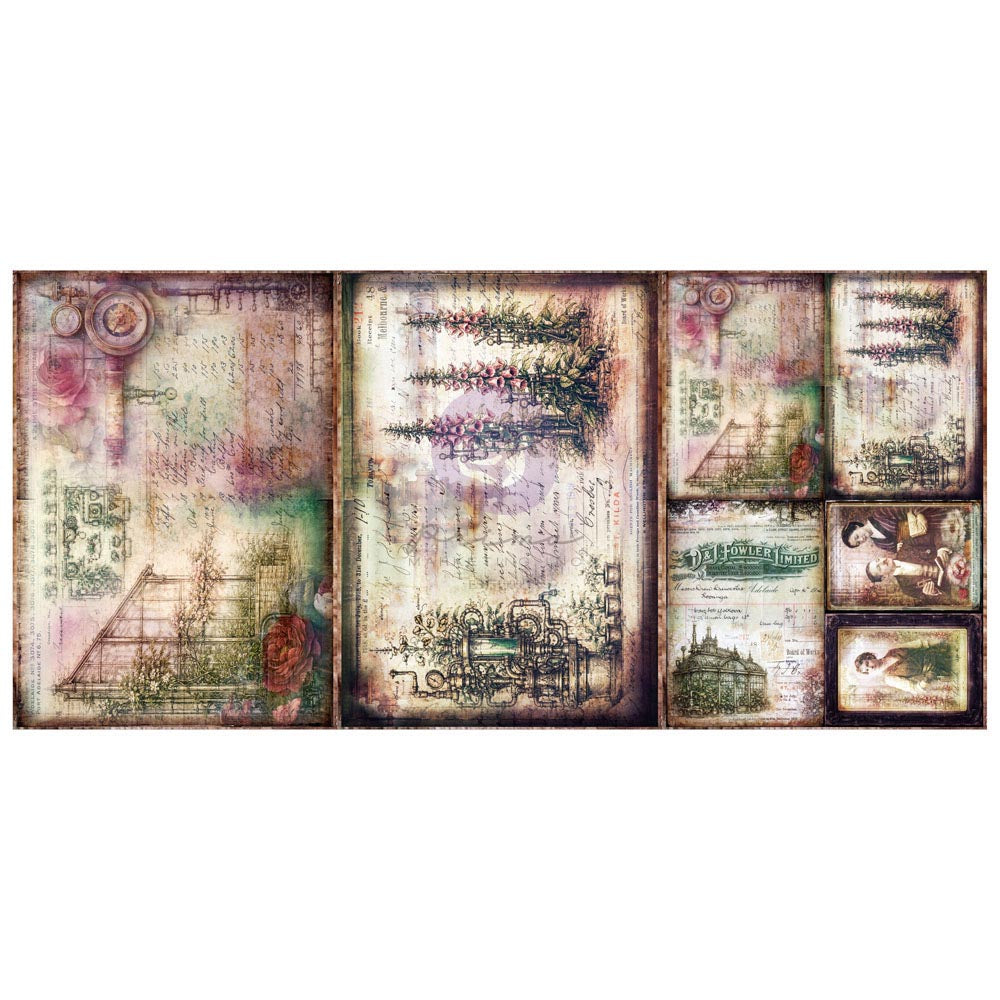 Finnabair A3 Decoupage Fiber Paper Set – Mechanical Orchard – 3 sheets, 11.7″x16.5″