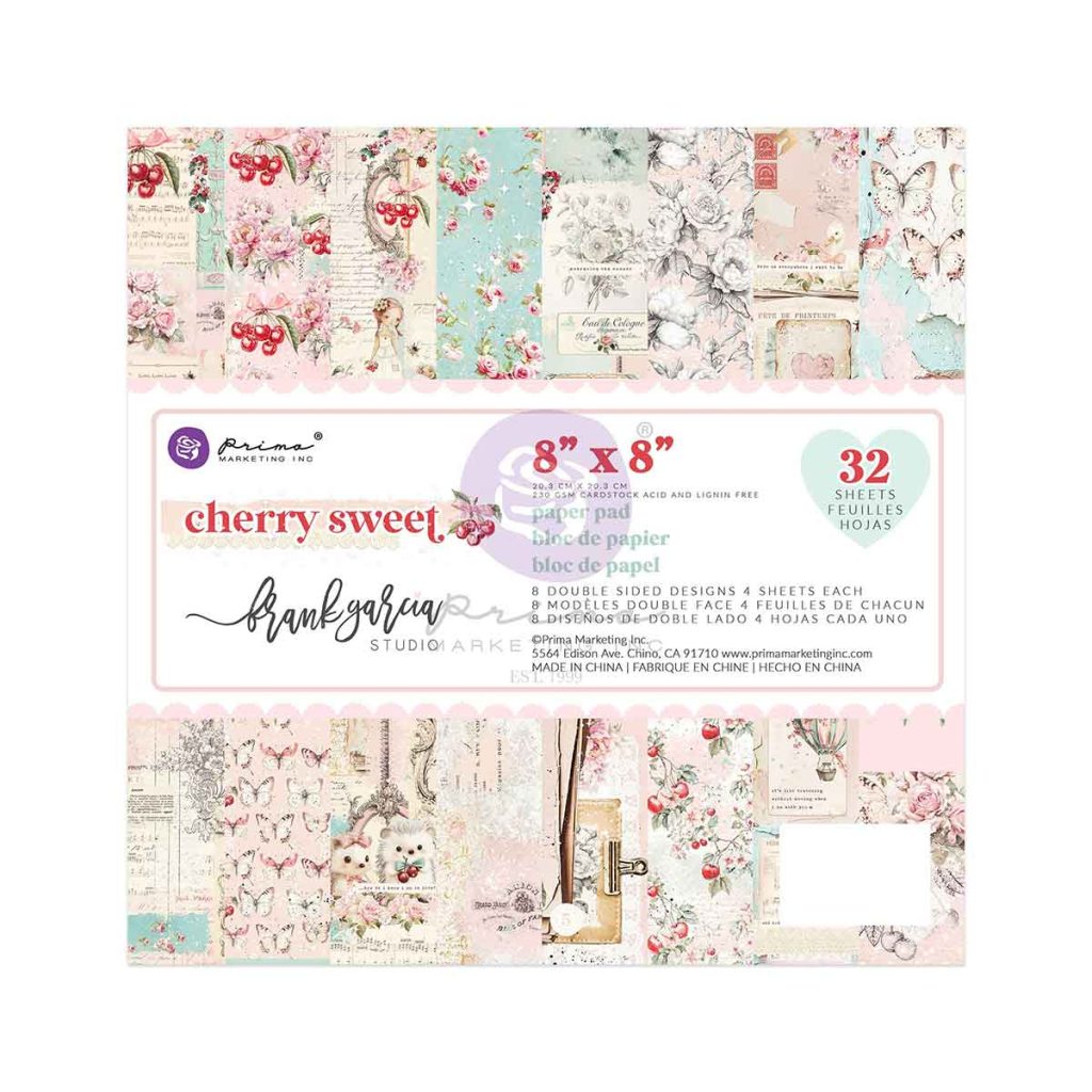 Cherry Sweet Collection 8×8 Paper Pad – 24 sheets – 6 double-sided designs x 4 sheets each