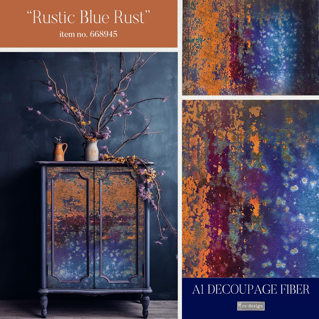 Rustic Blue Rust - A1 Decoupage Fiber - EXCLUSIVE AND LIMITED DESIGN!
