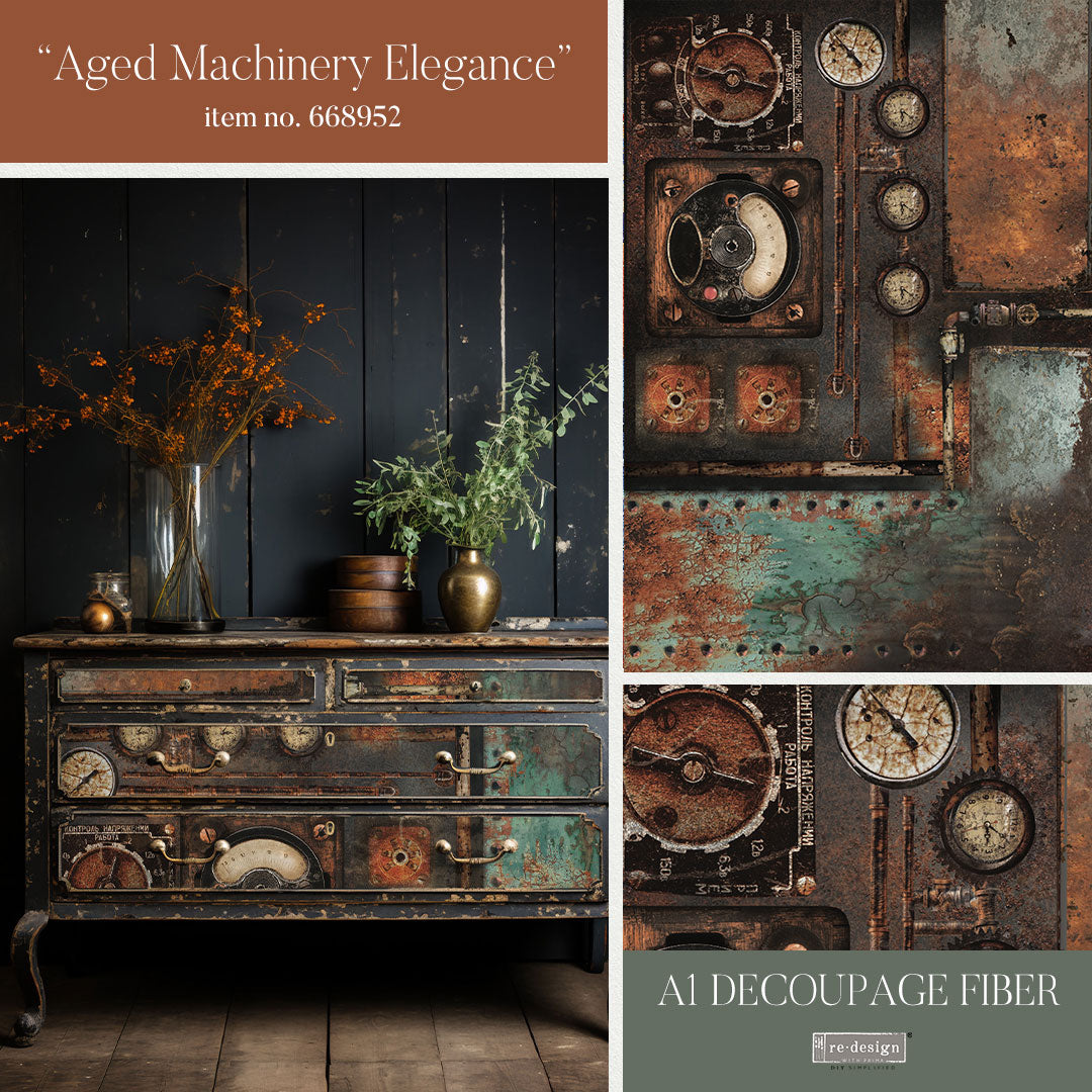 Aged Machinery Elegance - A1 Decoupage Fiber - Exclusive and Limited Release