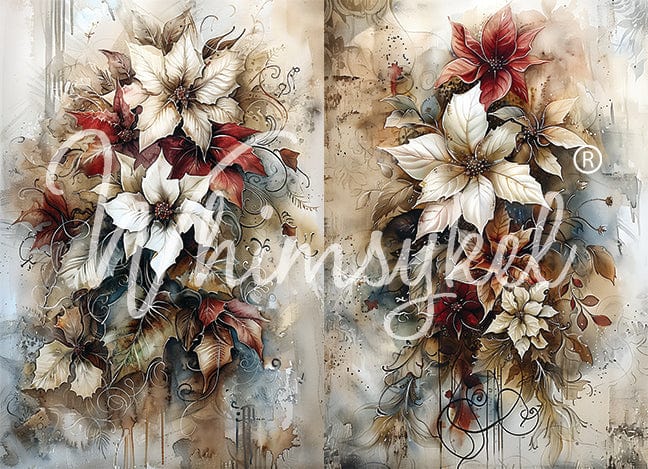 Christmas Floral - Decoupage Tissue Paper "21" x"29" Whimsykel Designs