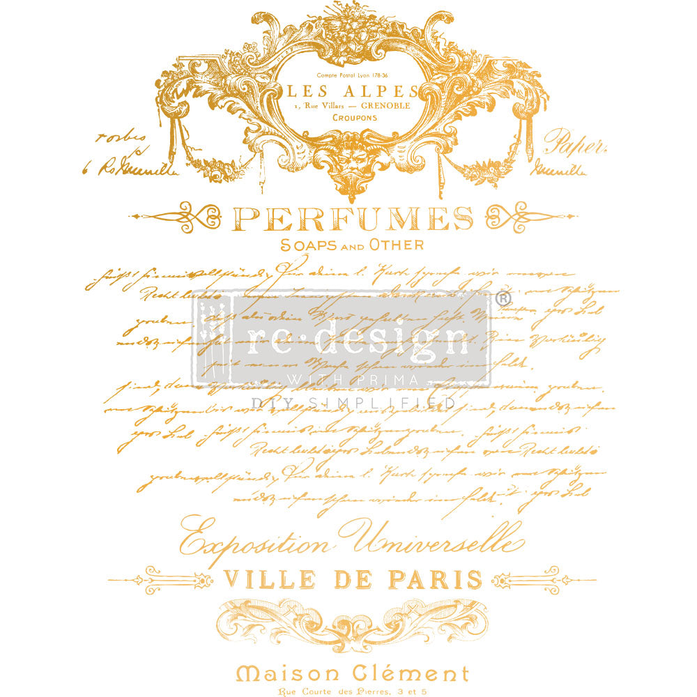 DECOR TRANSFERS® GOLD FOIL KACHA – PERFUME NOTES – TOTAL SHEET SIZE 18″X24″, CUT INTO 2 SHEETS