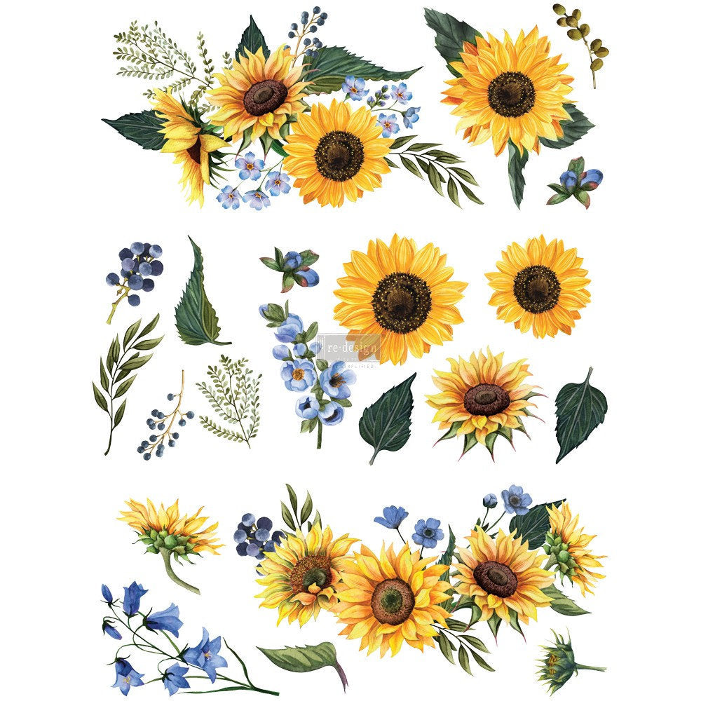 Sunflower Fields - Rub-On Furniture Decal transfer by redesign with Prima!
