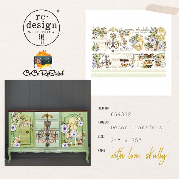 With Love, Skully - CeCe – Rub-On Furniture Decal Transfer - Redesign with Prima - 24″X35″