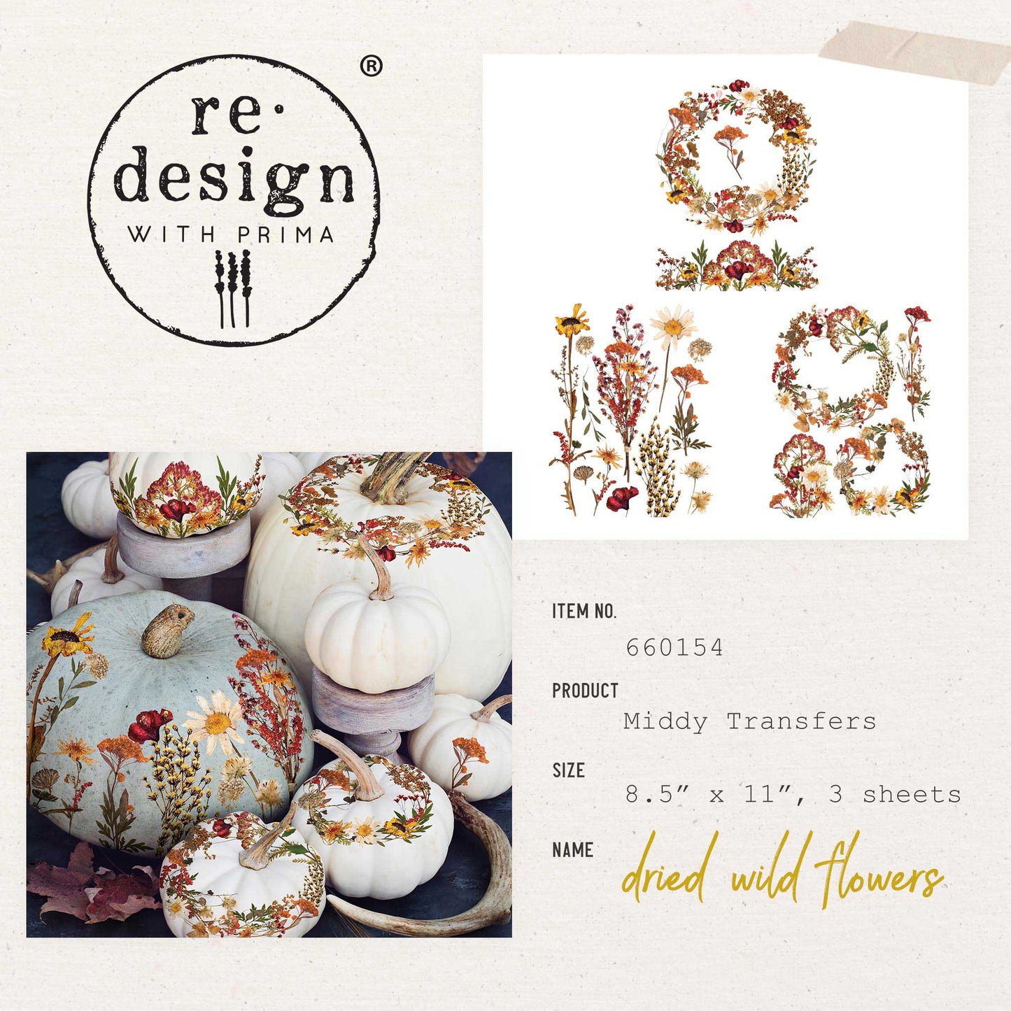 Dried Wildflowers - Rub-On Decor Middy-Transfer by Redesign with Prima!