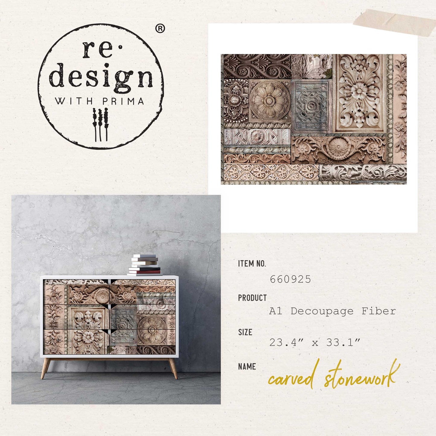 Carved Stonework - A1 Decoupage Fiber Paper