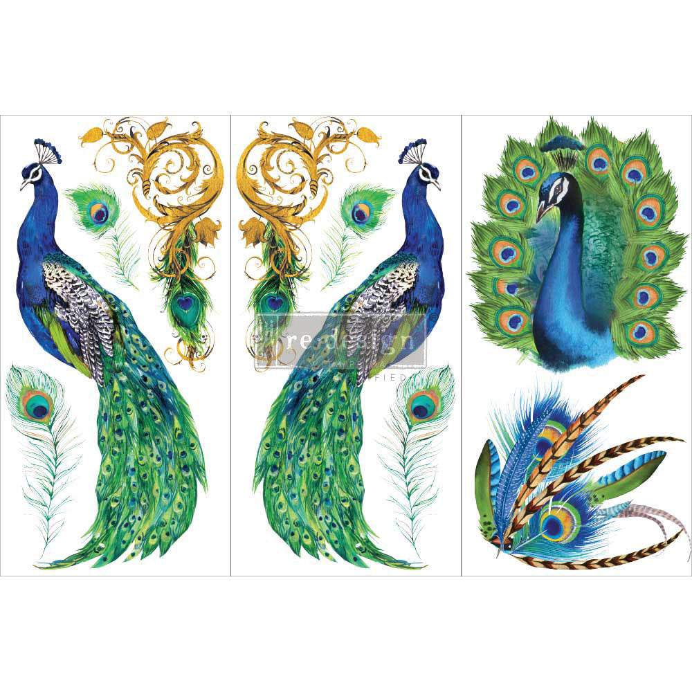 Peacock Paradise - Rub-On Furniture Decal Mini-Transfer by Redesign with Prima!