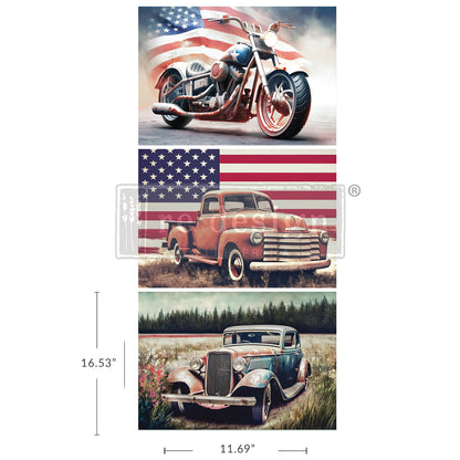 ALL AMERICAN – 3 SHEETS, 11.7”X16.5” EACH A3 DECOUPAGE DECOR TISSUE PAPER PACK (LIMITED EDITION)