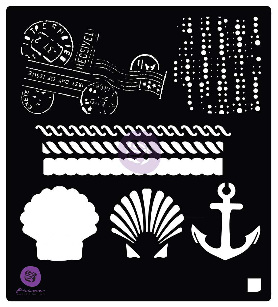 6×6 Stencil: French Riveria Anchor & Shell