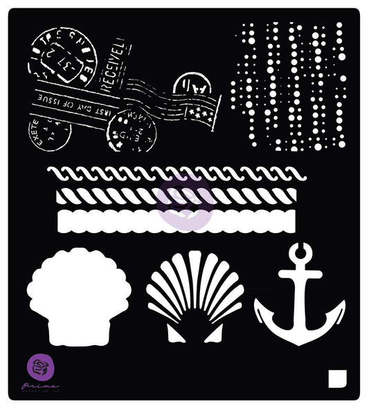 6×6 Stencil: French Riveria Anchor & Shell
