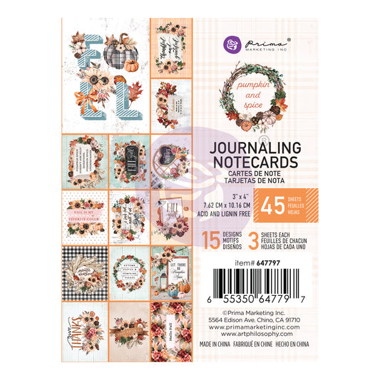 PUMPKIN & SPICE COLLECTION 3X4 JOURNALING CARDS – 3″ X 4″, 45 SHEETS