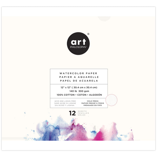 Art Philosophy 12×12 Watercolor Paper Pad – 12 sheets, 140 lb (300 gsm) 100% cotton cold press