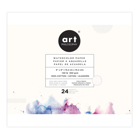 Art Philosophy 6×6 Watercolor Paper Pad – 24 sheets, 140 lb (300 gsm) 100% cotton cold press