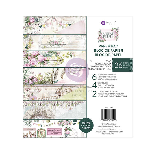 Serene Petals Collection 6×6 Paper Pad – 26 sheets – 6 double-sided designs x 4 sheets each + 2 cut-out sheets