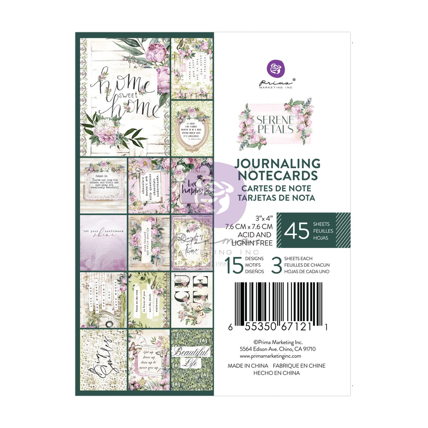 Serene Petals Collection 3×4 Journaling Cards – 45 sheets – 15 desig