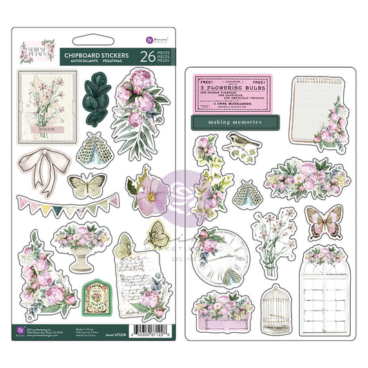 Serene Petals Collection Chipboard Stickers – Blooming Beauty – 26 pcs