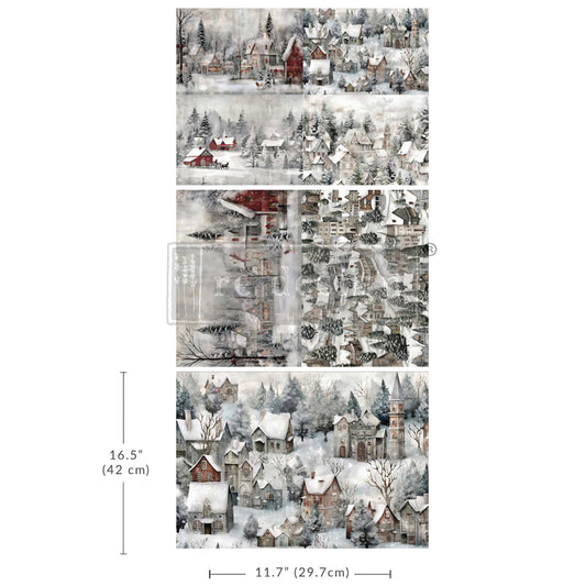 A3 DECOUPAGE FIBER PACK – SILENT NIGHT SNOW VILLAGE – 3 SHEETS, 11.7″X16.5″ EACH
