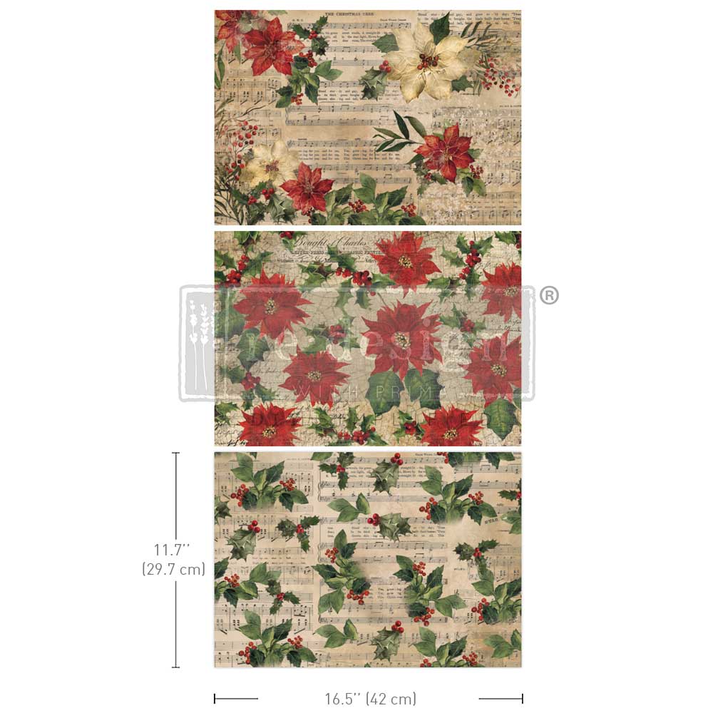 A3 Decoupage Fiber Pack - Poinsettias- LIMITED EDITION