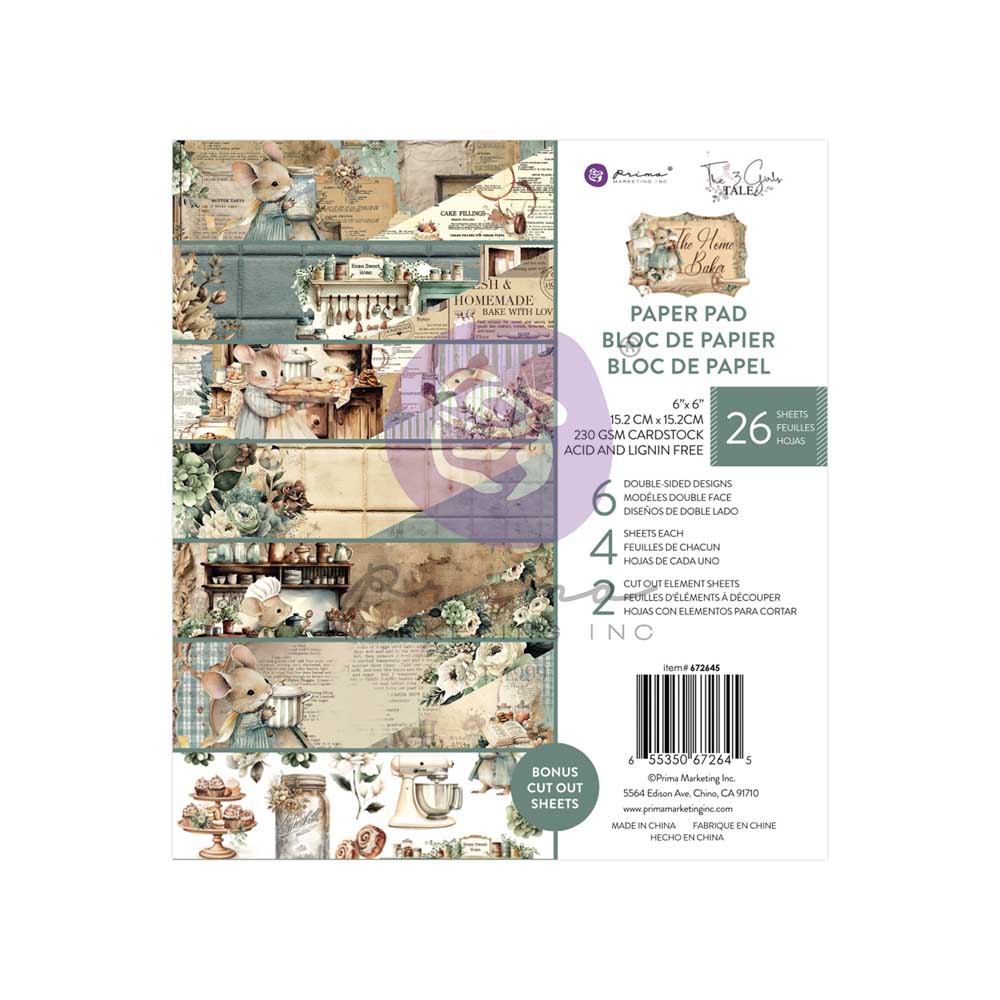 The Home Baker Collection 6×6 Paper Pad – 26 sheets – 6 double-sided designs x 4 sheets each + 2 cut-out sheets