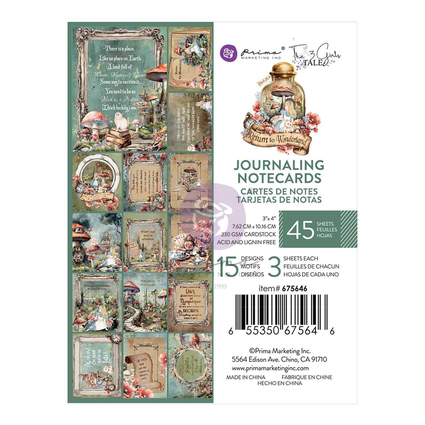 Return To Wonderland Collection 3×4 Journaling Cards – 45 sheets – 15 designs x 3 sheets each