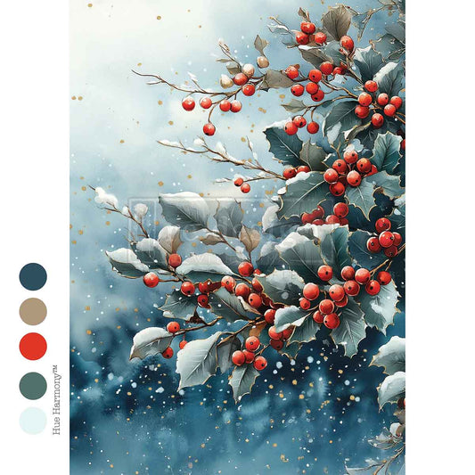 A4 Decoupage –  Frosted Boughs & Berries – 1 sheet, 8.27″x11.69″