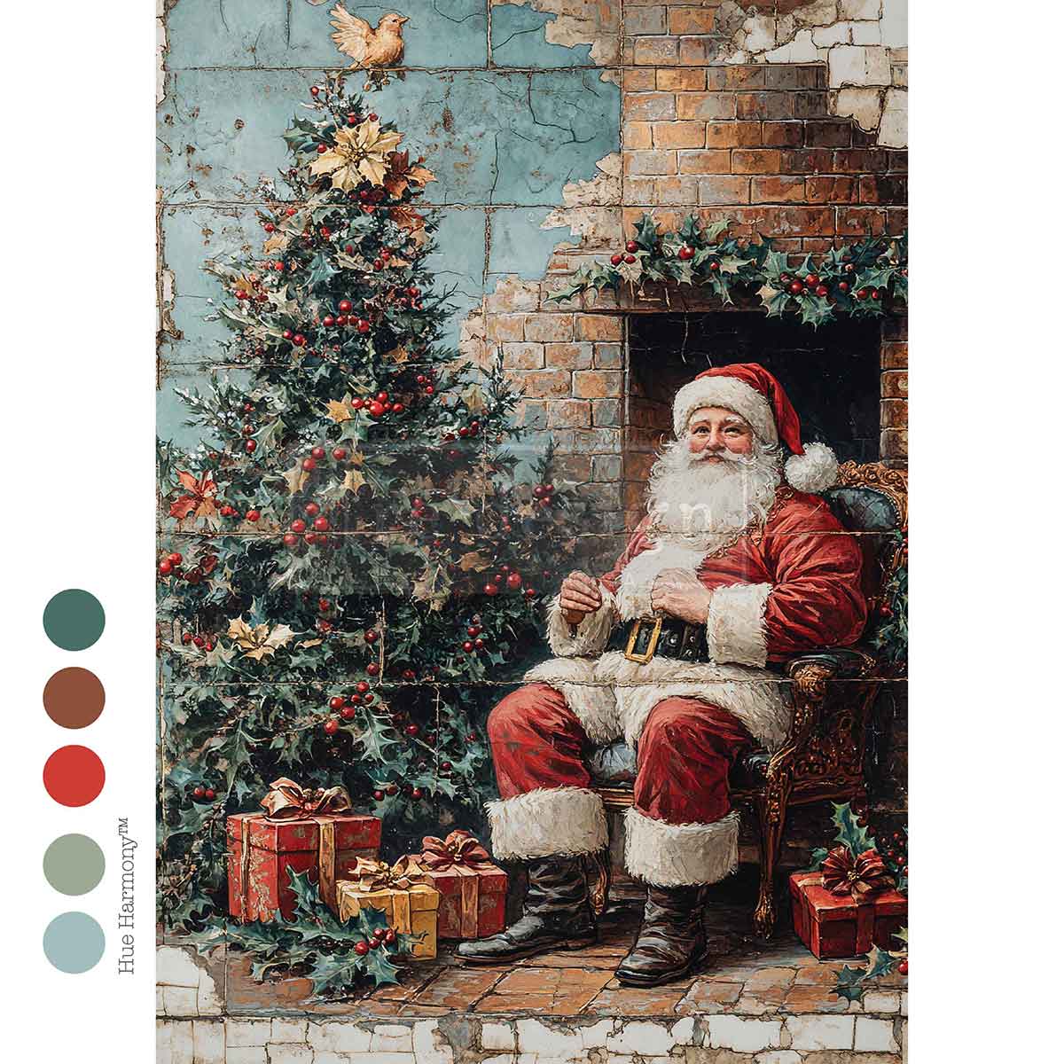 A4 Decoupage –  Cozy Claus Corner – 1 sheet, 8.27″x11.69″