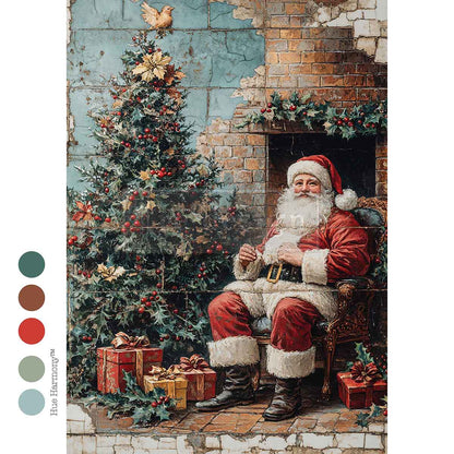 A4 Decoupage –  Cozy Claus Corner – 1 sheet, 8.27″x11.69″