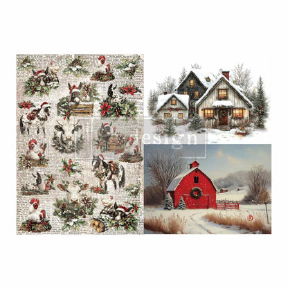A3 Decoupage Fiber Pack – Cozy Country Christmas – 2 sheets, 11.7″x16.5″