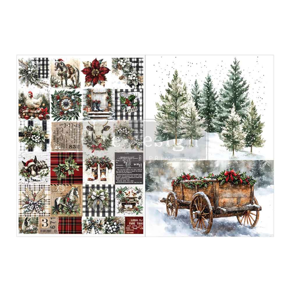 A4 Decoupage Fiber Pack – Farmhouse Frost – 2 sheets, 8.3″x11.7″ each