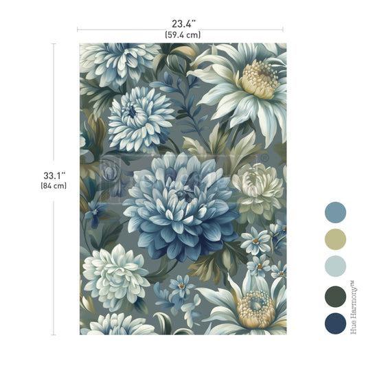 A1 Decoupage Fiber – Mystic Blue Florals – 1 sheet, 23.4″x33.1″ Limited Edition