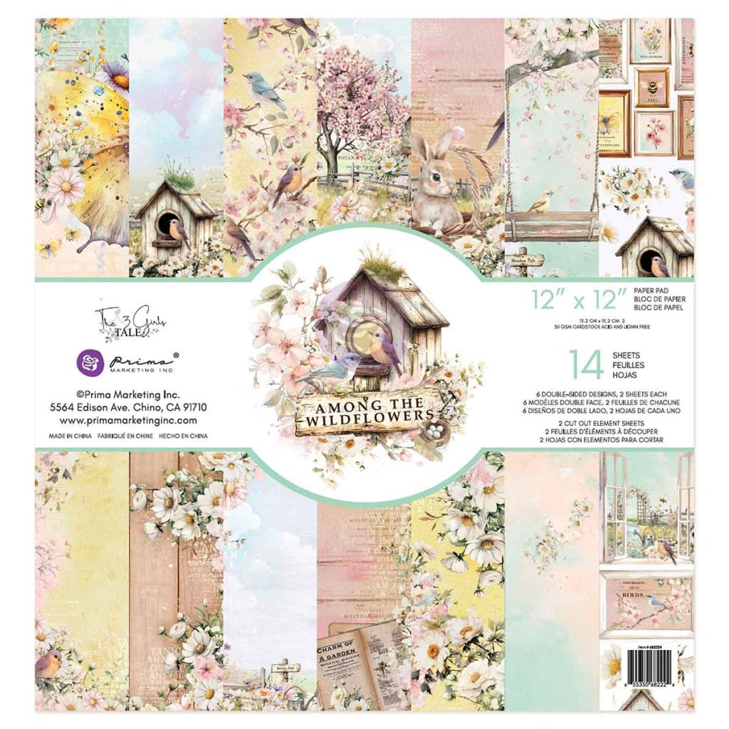 Among the Wildflowers Collection 12×12 Paper Pad – 14 sheets – 6 double sided designs x 2 sheets each + 2 cut-out sheets