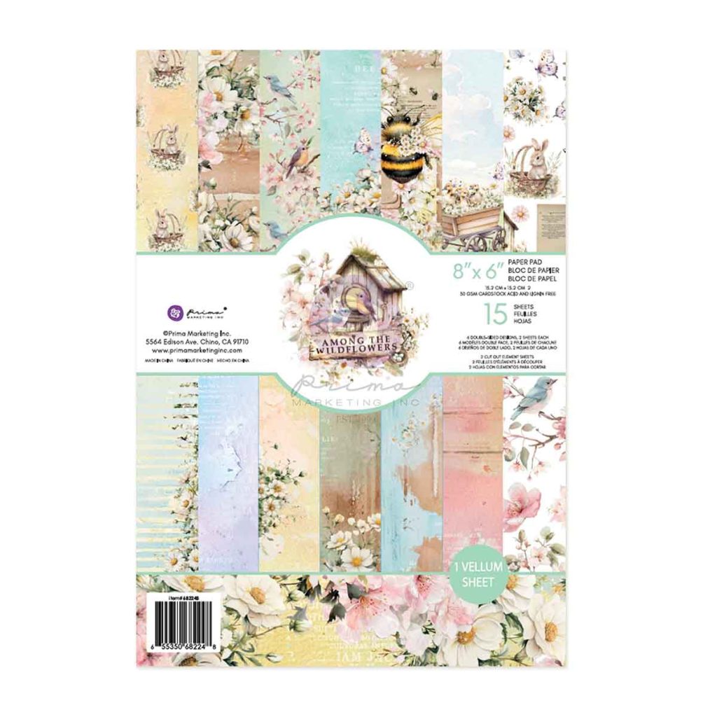 Among the Wildflowers Collection 6×8 Paper Pad – 15 sheets – 6 double-sided designs x 2 sheets each + 2 cut-out sheets + 1 vellum sheet
