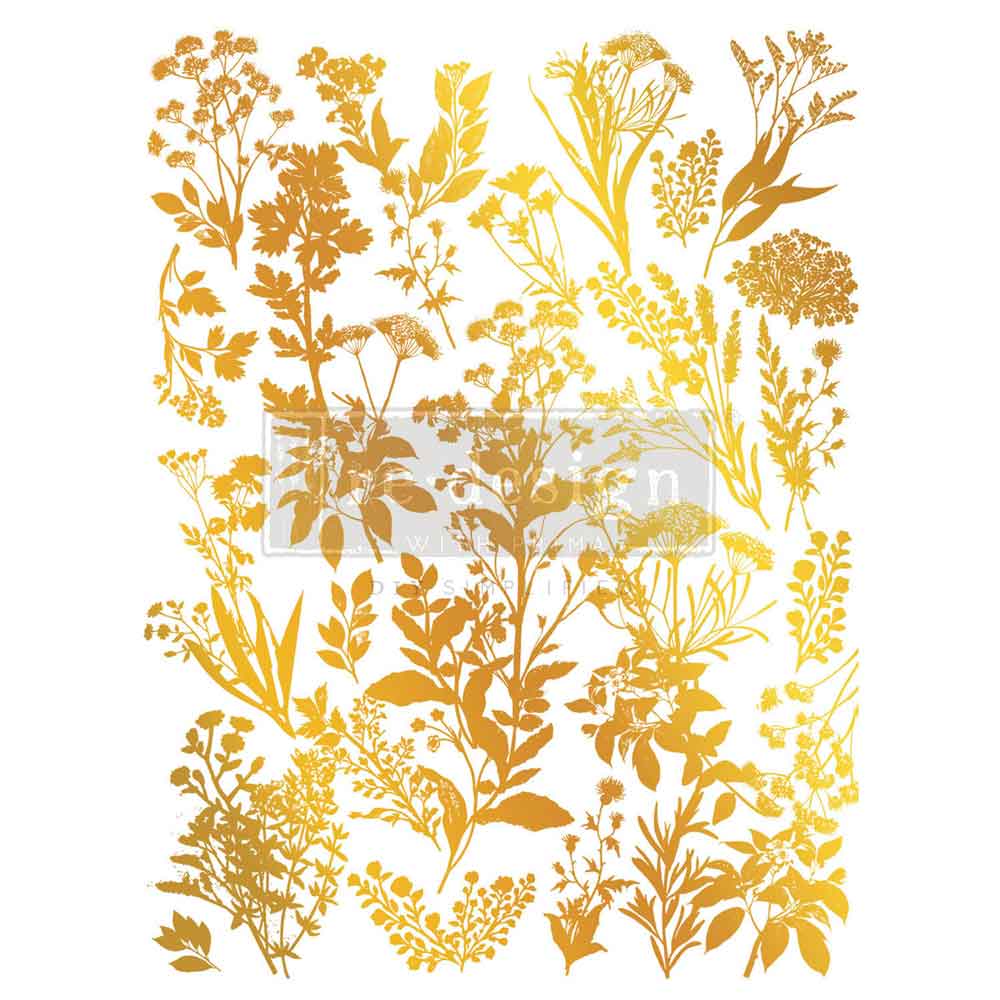 Decor Transfers® Gold Foil by Kacha- Luxe Foliage – total sheet size 18″x24″, cut into 2 sheets