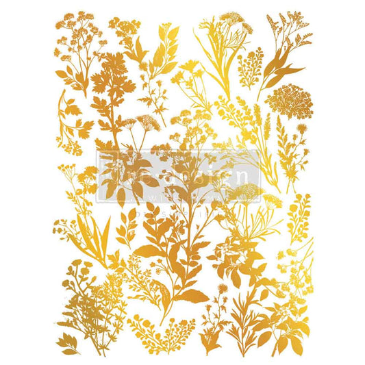 Decor Transfers® Gold Foil by Kacha- Luxe Foliage – total sheet size 18″x24″, cut into 2 sheets
