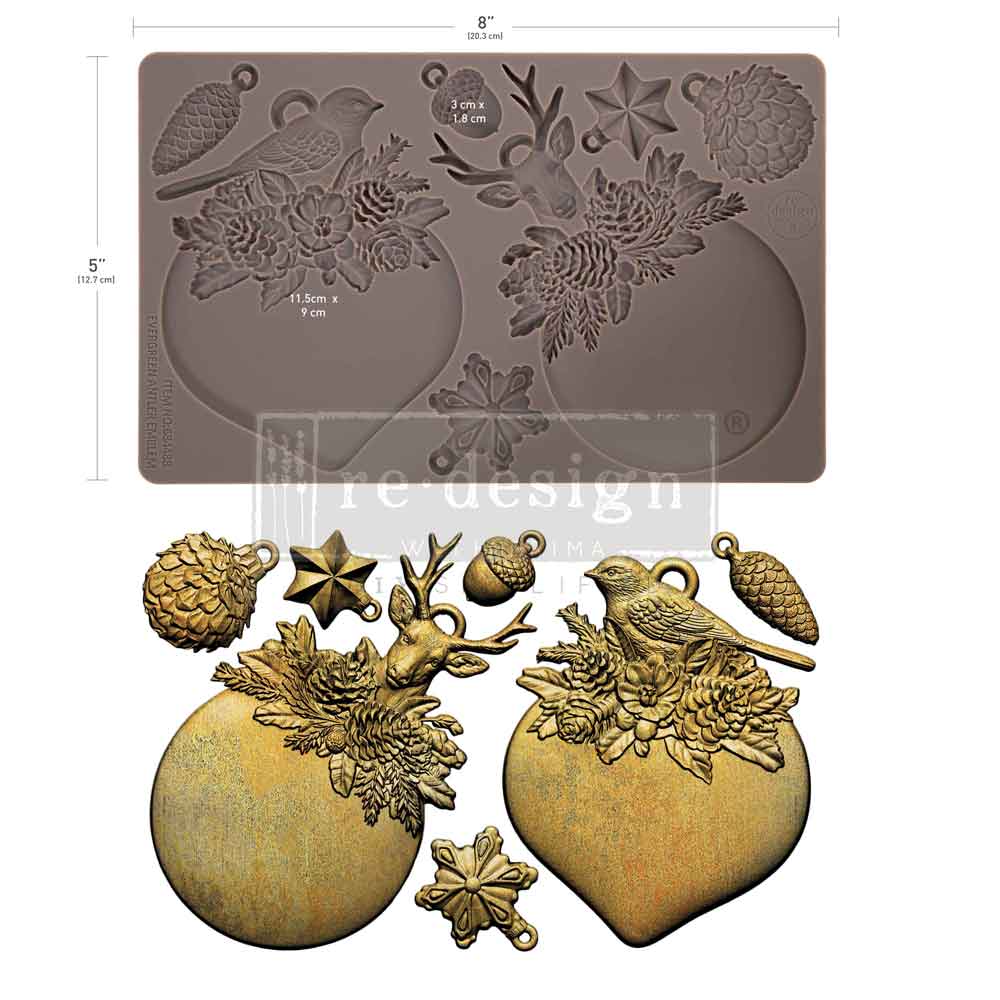Decor Moulds® – Evergreen Antler Emblem – 1 pc, 5″x8″x8mm