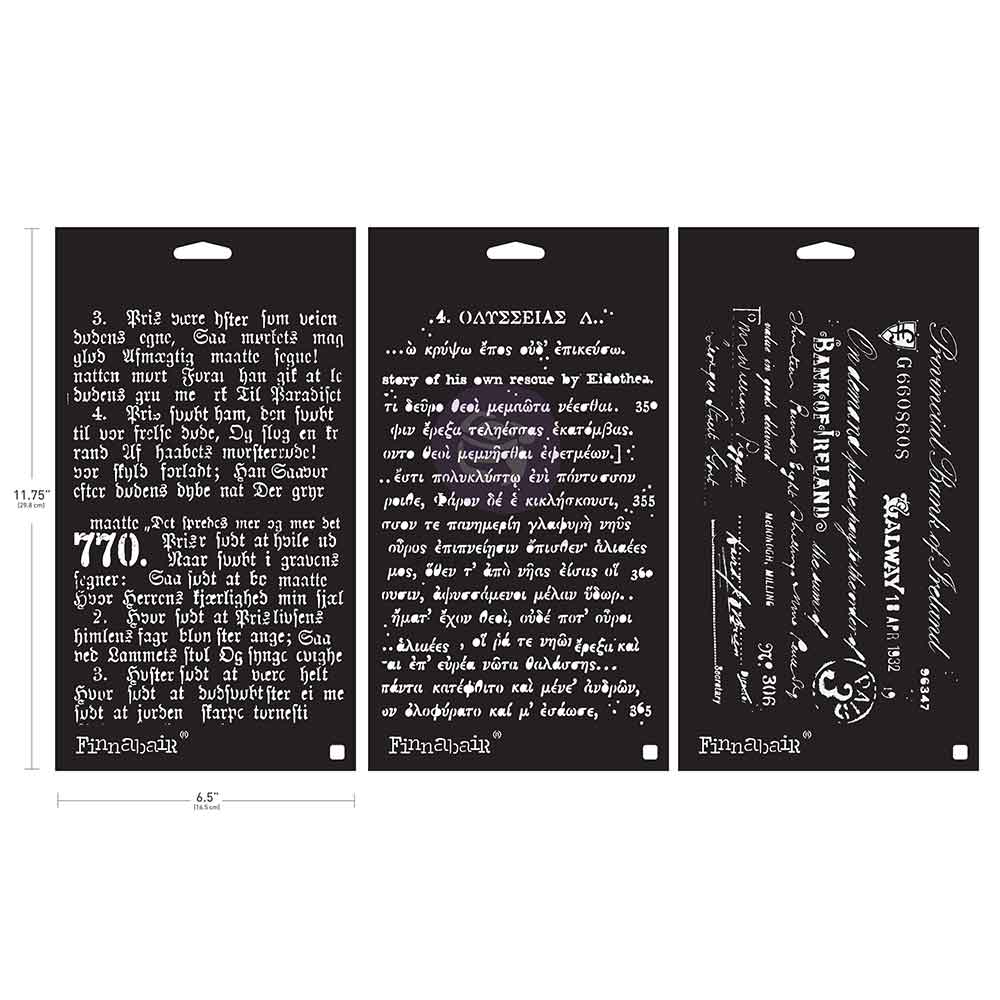 Limited Edition Finnabair Stencil Set – Old Pages – 3 stencils, 6″x9″ each