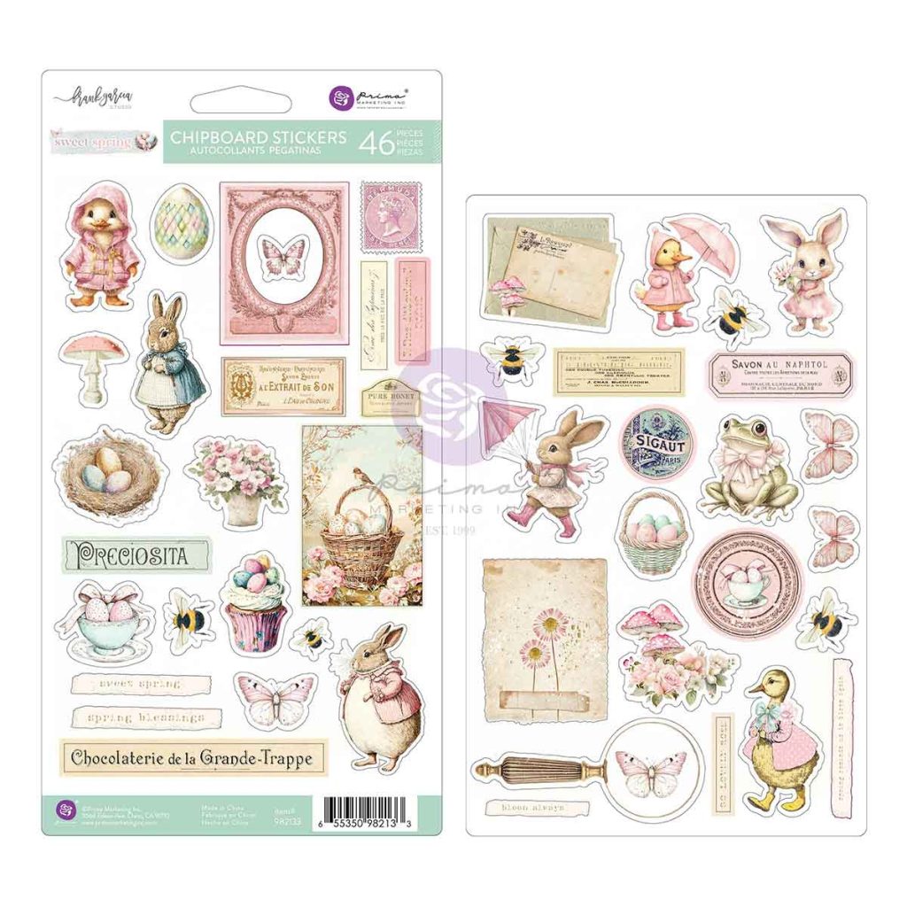 Sweet Spring Collection Chipboard Stickers – 46 pcs w/ foil accents