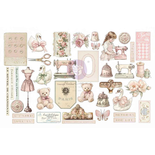Buttons & Keepsakes Collection Ephemera – Stitched Clippings – 76 pcs w/ foil detail