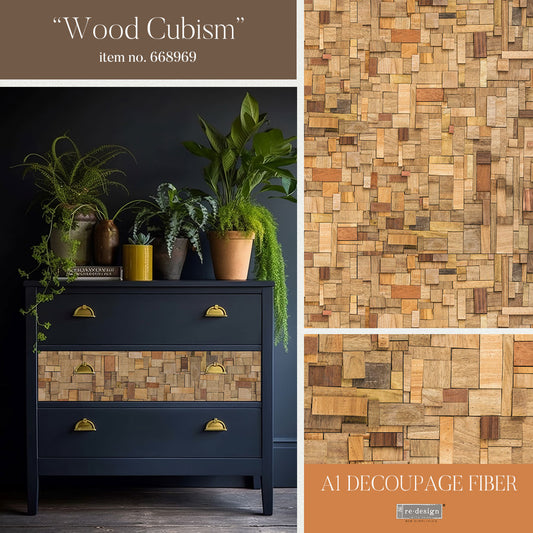 Wood Cubism - A1 Decoupage Fiber - Exclusive and Limited Release