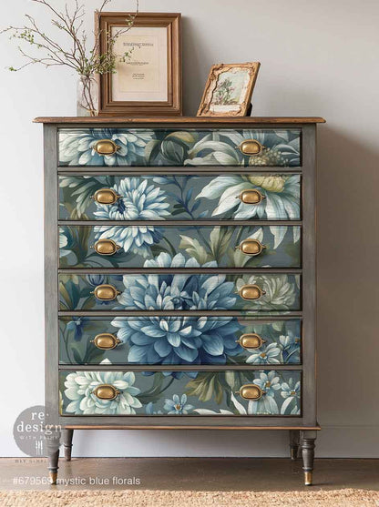 A1 Decoupage Fiber – Mystic Blue Florals – 1 sheet, 23.4″x33.1″ Limited Edition