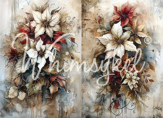 Christmas Floral - Decoupage Tissue Paper "21" x"29" Whimsykel Designs