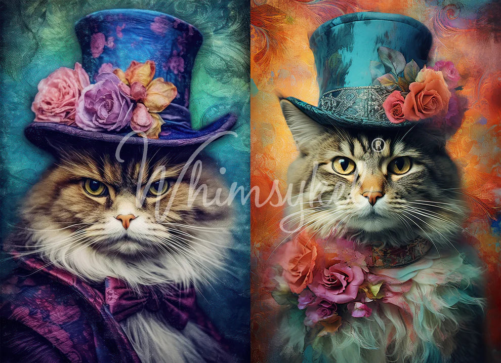 Duo Cats - Decoupage Tissue Paper   21" x 29" WhimsykelDesigns